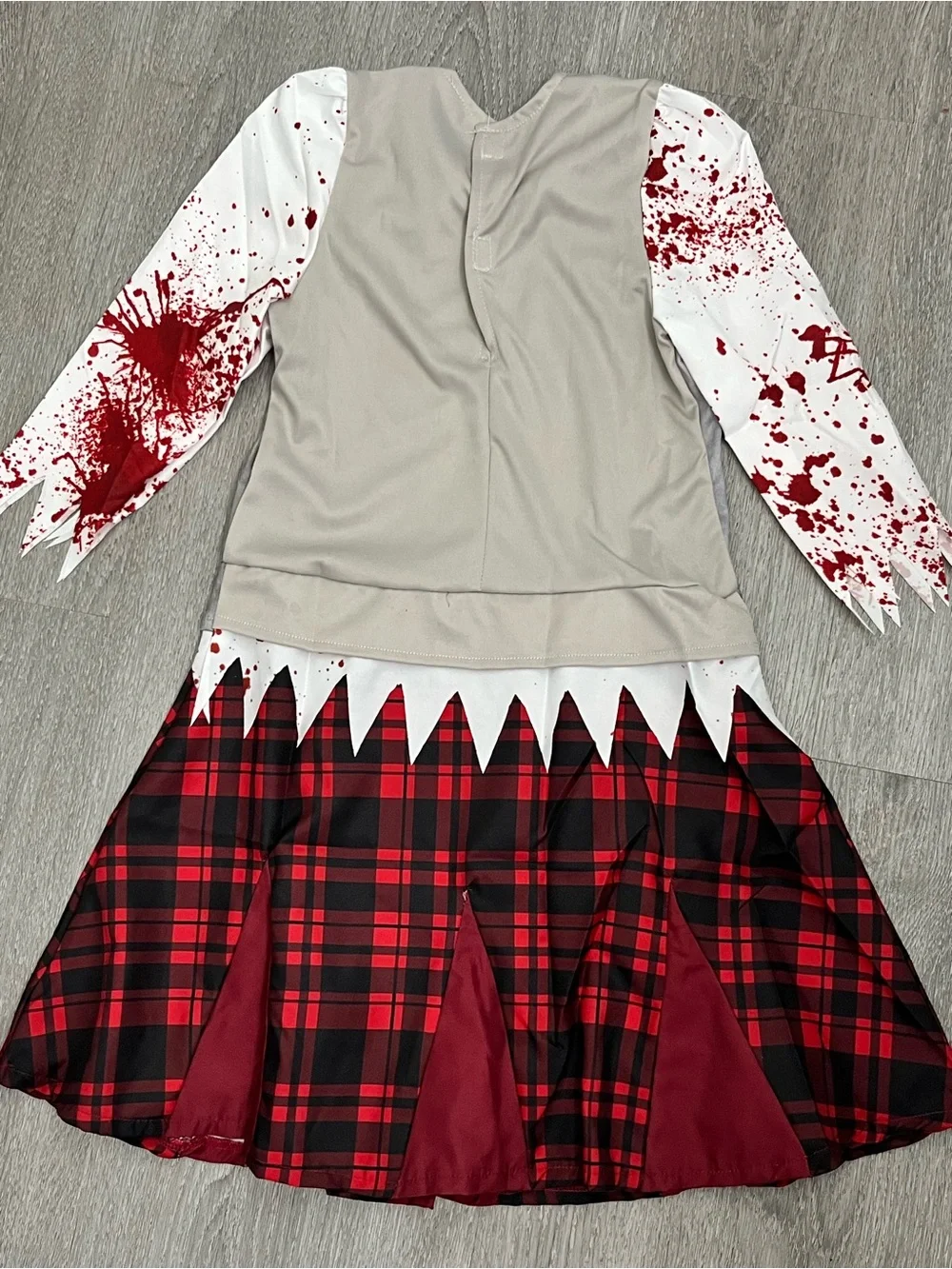 Girls S 7/8 Halloween Zombie Costume Blood Splatter Plaid Dress Knee High Socks